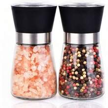 1pc Pepper Grinder With Adjustable Ceramic Grinder, Salt And Pepper Grinder, Stainless Steel And Glass Grinder, Suitable For Kitchen Supplies - 黑色 - 查看 13