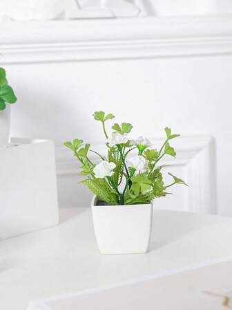 1pc/3pcs Mini Artificial Plants With White Planter Pots, Plastic Potted Plants For Home, Living Room, Fireplace Decor, Valentine's Day, Wedding Party Table Centerpieces