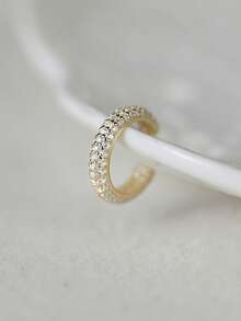 1pc 925 Sterling Silver Classic Geometric Cubic Zirconia Clip-On Earrings, No Piercing Needed, Suitable For Women's Daily Wear, Weddings, Parties, Engagements, Anniversaries, Valentine's Day And Other Occasions - Gold - View 3