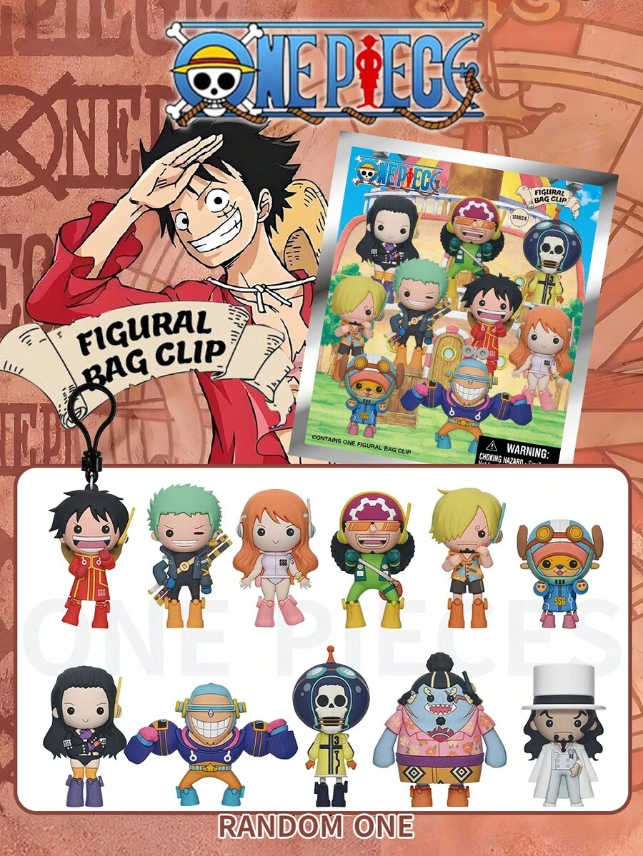 TOEI ANIMATION 1个东映动画官方授权海贼王3D动漫角色盲盒夹子钥匙扣，随机一个可爱卡通风格盲盒钥匙扣，精美装饰袋挂件，周年纪念、圣诞节、新年节日礼物，送给朋友 - 彩色 - 查看 1