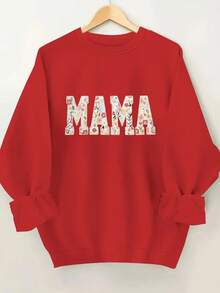Sudadera de Cuello Redondo Talla Grande con Impresión de Letras MAMA - Rojo - Ver 6