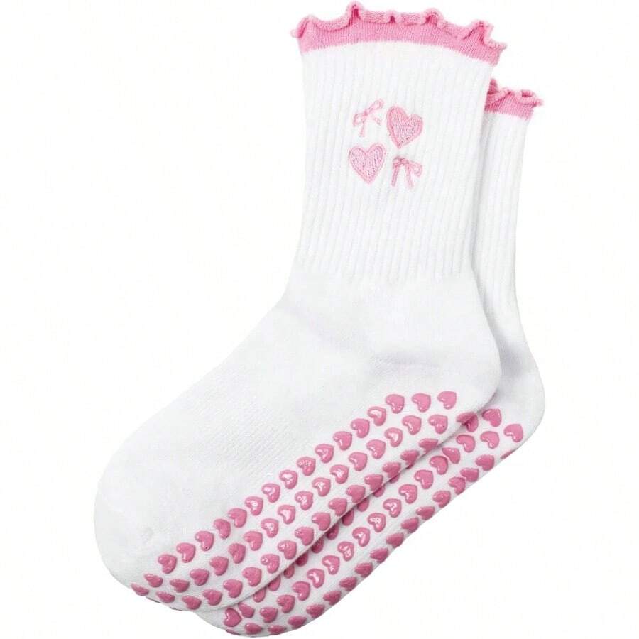 Pilates Socks With Grips Non - Slip Yoga Socks Women, Cute Pilates Grip Sock With Ruffle, Sock Barre/Fitness - 6-10 + Pink - View 1