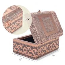 Cottage Garden Moroccan Copper Tone Metal Stamped Round Top Trunk Keepsake Box,MoroccanMoroccan - 摩洛哥的 - 查看 5