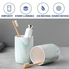 Green Marble Toothbrush Holders - Ceramic Toothbrush Holders For Bathrooms, Toothbrush Toothpaste Holders, Marble Bathroom Tumbler Cups Reusable Toothbrush Mouthwash Cup, Bathroom Counter Organizer,2pcs,GreenMarble - 綠大理石 - 查看 6