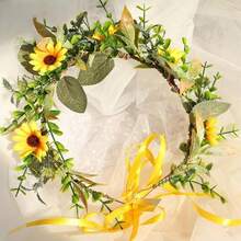 YAZILIND Sunflower Flower Crown – Handmade Yellow Floral Headband With Green Leaves For Summer Festivals, Weddings, And Outdoor Events,16-Yellow - 16-Yellow - 查看 5