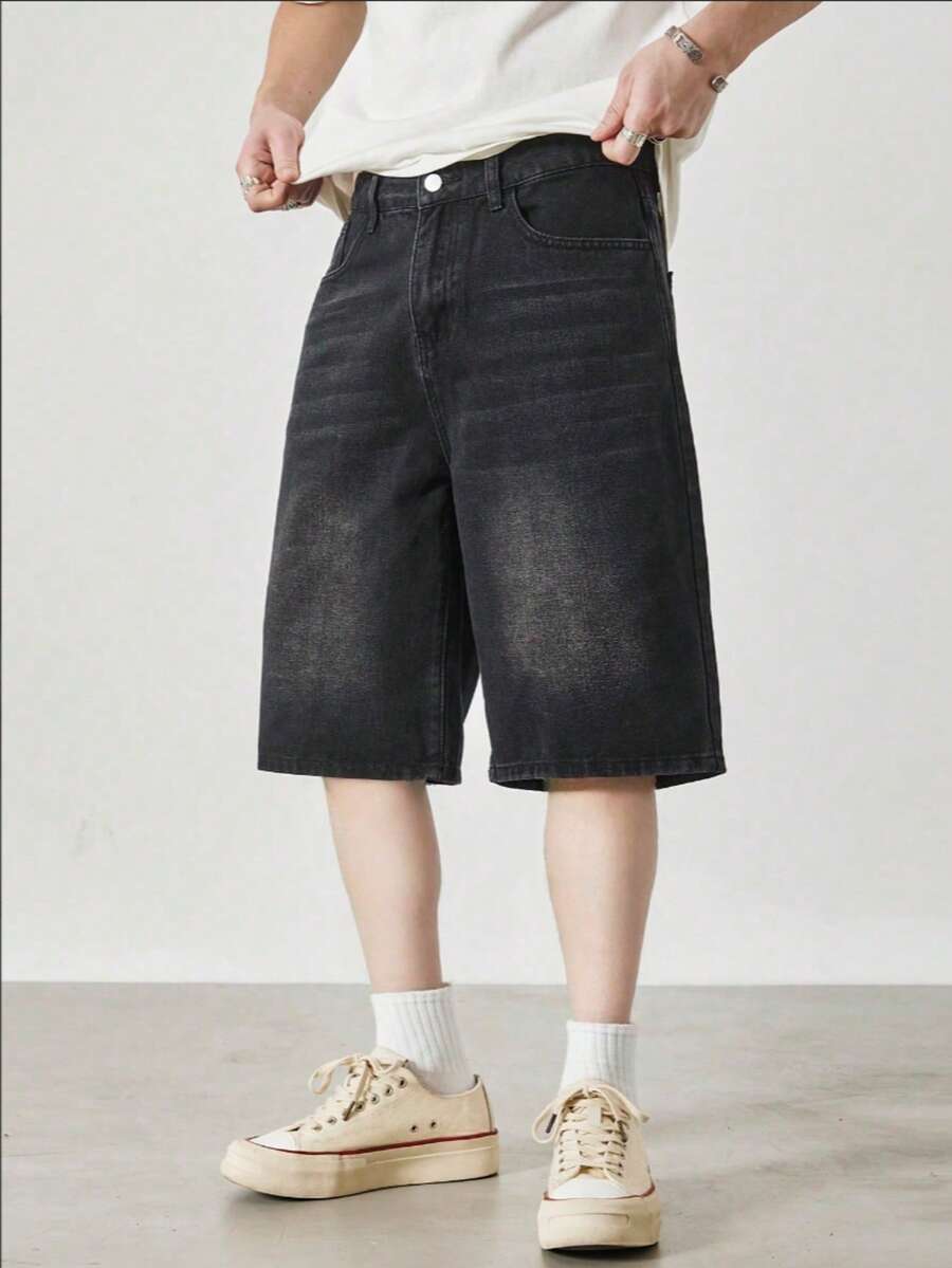 Teen Boy Casual Vintage Loose Denim Shorts, Summer - Black - View 1