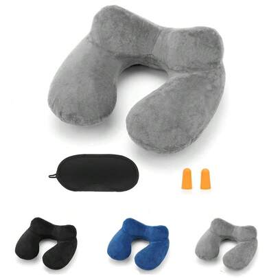 充气旅行枕，颈枕，适合旅行、飞机、汽车和办公室使用，配有便携式收纳袋，柔软天鹅绒可水洗枕套，是成人睡眠者的理想选择。