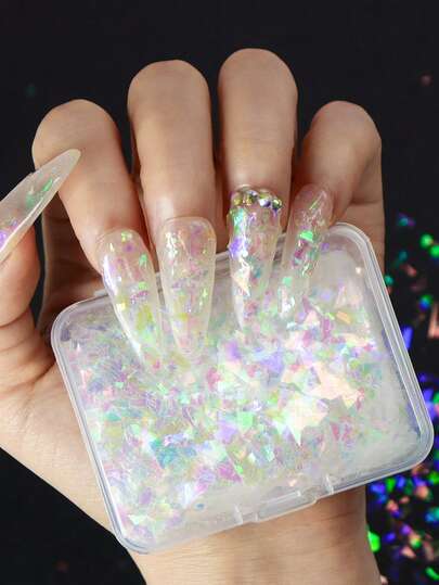 1 Box Holographic Asymmetrical Sequins Nail Art Decorations, Aurora Glitter Flakes DIY Nail Supplies Nails