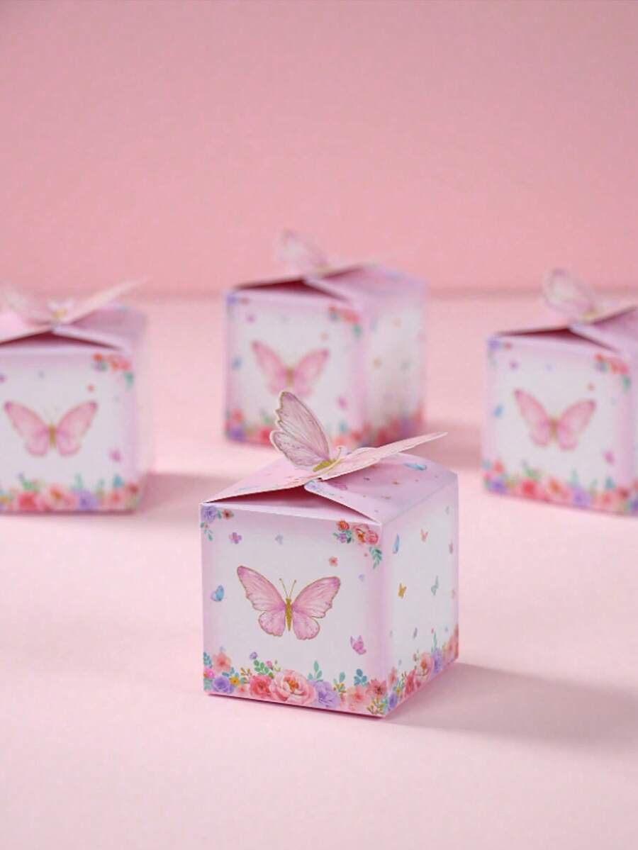 20 Stücke rosa Schmetterling-Stil Mini Geschenkboxen, Blumen, Krone, Schmetterling Muster, Baby Shower, Geburtstag, Hochzeitsfeier, Feiertage, Schulanfang, Bridal-Shower, Geschlechtsoffenbarung, Papier Geschenkverpackung - Schmetterling Dekor Geschenkboxen für besondere Anlässe - Verschiedenfarbig - Übersicht 1