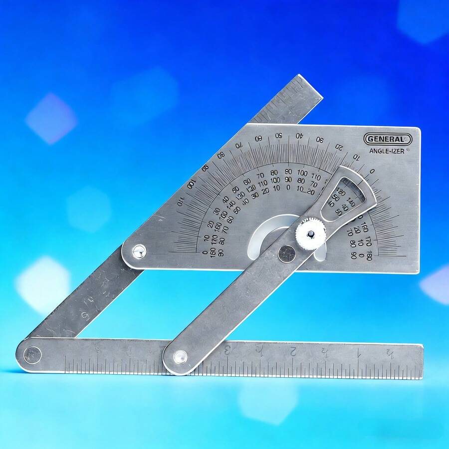 Transportador universal y herramienta de medición de ángulos n.° 39, fabricado en acero inoxidable, mide ángulos exteriores, interiores y oblicuos, con un rango de medición de 0° un 180°.Lo necesitas, y resulta que lo tengo. - Acero inoxidable - Ver 1