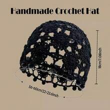 Handmade Crochet Beanie Sun Summer Hat Skull Cap For Women Lace Beach Hat Lightweight,Bead-Black - 黑珠 - 查看 4