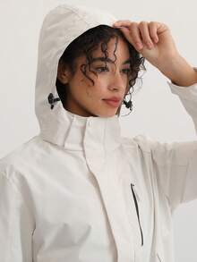 1pc Solid Color Lightweight Windbreaker Jacket, Spring/Autumn Outdoor Sports Hooded Waterproof Windproof Running Hiking Coat White - White - View 5