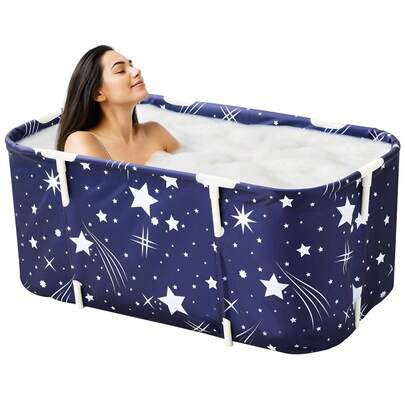 Foldable Portable Bathtub 230L Large Adult Soaking Tub For Home Spa Camping Outdoor Freestanding Starry Blue68 X 65CM