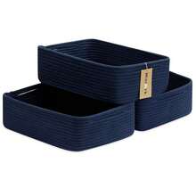 Large Shallow Organizing Baskets 15x11x5.1 Inches - Rope Woven Storage Bins For Bathroom, Shelves, Cube Closet, Navy Blue 3 Packs - 海軍藍 - 查看 2