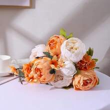 Duovlo Artificial Peony Silk Flowers Fake Flowers Vintage Wedding Home Decoration,Pack Of 1 (New Orange),20.87*3.5,NewOrange - 新橙 - 查看 5