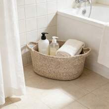 1pc Extra Large Thick Foldable Laundry Basket, Dirty Clothes Basket, Blanket Basket, Handwoven With Auspicious Buckle Handle, For Storing Clothes, Blankets, Pillows, Toys, Miscellaneous Items, Shoes, Suitable For Bedroom, Laundry Room, Hallway - Multicolor - View 3