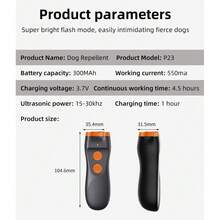 超声波驱狗器，高续航双头训狗器，便携式防吠装置，带双闪光灯 - 黑色 - 查看 8