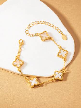 1 pieza Pulsera de cadena con trébol de cuatro hojas de la suerte, pulsera de cadena de moda para mujer, regalo para Año Nuevo, Día de San Valentín, Día de la Madre