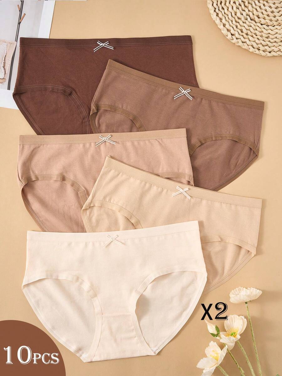 10pcs/Pack Girls' Basic Solid Color Bow Decor Panties - Maroon - View 1