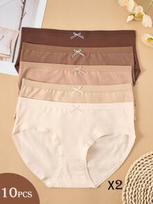 10pcs/Pack Girls' Basic Solid Color Bow Decor Panties - Maroon - View 2