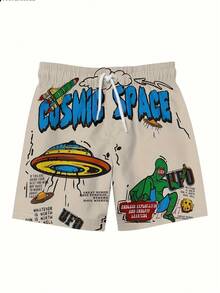 Men's Summer Shorts Cartoon Pattern Quick- & Breathable - With Pockets & Drawstring Outdoor Pool, Beach & Vacation - Multicolor - View 1