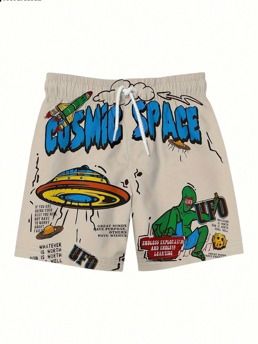 Men's Summer Shorts Cartoon Pattern Quick- & Breathable - With Pockets & Drawstring Outdoor Pool, Beach & Vacation - Multicolor - View 1