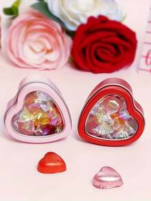 3/1 pieza Caja con forma de corazón rojo/rosa de 6cm, tapa transparente, recipiente para vela, caja de almacenamiento, suministros de embalaje de regalo, adecuado para el Día de San Valentín, recuerdos de boda, envasado de dulces y galletas, aniversario, decoración del hogar - Multicolor - Ver 3