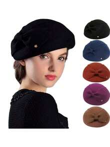 HIMESPORT Francuskie berety dla kobiet, damskie, 100% wełniany filcowy kapelusz fedora, koktajlowy, formalny, do kościoła, na herbatkę, podróżny, elegancki kapelusz typu cloche z kokardą - jednolity kolor - Zobacz 16