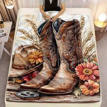 Retro Western Cowboy Theme, Cowboy Boots, Cowboy Hats, Cacti, Feather Design Patterns, Modern Home Style,Super Soft Flannel Printed  Blanket,As Birthday Gifts, Family, Wedding, Souvenir Blankets, Polyester Blankets Suitable For All Seasons, Washable, Machine Washable, Lightweight, Breathable, Comfortable, Warm, Unique, 280gsm For Him, Her Personalized Ideal Gifts For Her, Him, Family, Boyfriend, Girlfriend, Father, Family, Mother, Lover, Daughter, Son, Grandfather, Grandmother, Teacher,Doctor, Nurse,Friend, Classmate, Pet.Perfect Nap, Camping, Travel, Home, Daily Life, Office Decoration, Birthday, Anniversary, Valentine's Day, Thanksgiving, Graduation Season,Christmas, Halloween, Mother's Day, Father's Day, Wedding, New Year Gifts ,Sofa,Bed,Car,Bedroom,Living Room,Office,  Outdoor Camping, Beach,Wall Decoration - 多色15 - 查看 5