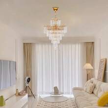 CNCEST Luxury Style Chandelier Ceiling Light, Modern Home LED Hanging Lamp, 4-Head Light Top K9 Crystal Lampshade Pendant Fixture For Bedroom Living Room Kitchen Bar - Vàng - Xem 9