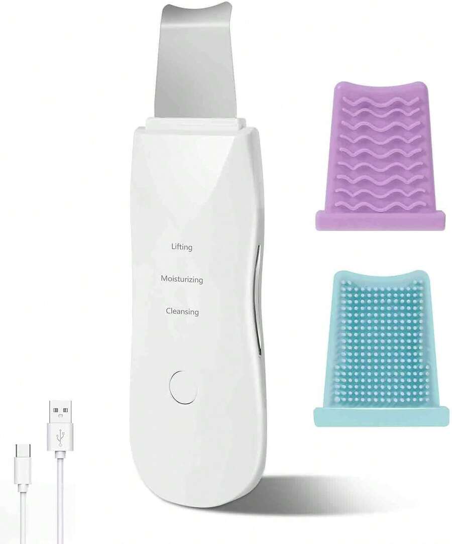 Face Scrubber, Skin Spatula, Facial Silicone Pore Cleaner | 3 Modes Wireless, Deep Cleansing & Exfoliating, Blackhead & Whitehead Remover | Lifts Tightens Skin, Reduces Fine Lines, Boosts Absorption For Skincare | Rechargeable, 2H Charge For 35+ Days Use, 500mAh Battery | Waterproof, Stainless Steel Spatula & Silicone Brush, Gentle For All Skin Types | At-Home Facial Tool, Auto-Off, Skin Care Gift For Women, White - 白色 - 查看 1