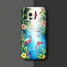 1PC Phone Case ,  Flamingo Tropical Leaves Flowers Water , Stylish Phone Case, Phone Decoration, All-around Lens Protection, Creative Small Gift, Funny Gift for Boys and Girls - Negro - Ver 3