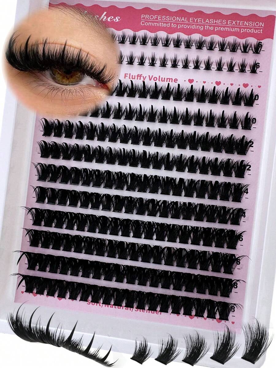 3-In-1 Pointed Tip + 100D + Lower Lash Cluster Lashes, 6-18mm Pointed Tip Lashes, D/DD Lower Lashes, 216pcs Cluster Lashes, Thick Individual Lashes, DIY Pointed Tip Lash Extension, Cartoon Cluster Lash Extension, Mink Lash Strip, Thick Lashes - DD - 查看 1