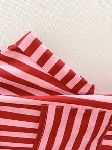 波西米亚风粉色女装，休闲条纹图案衬衫，带领，口袋短袖衬衫，宽松纽扣开衫，优雅浪漫时尚，宽松下摆上衣，新款女士开衫衬衫 - 彩色 - 查看 10