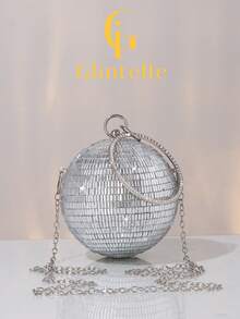 Glintelle Women's Fashion Crystal Glitter Ball-Shaped Evening Clutch, Luxurious Sparkling Formal Party Bag With Rhinestone Circular Handle, Metal Chain Shoulder Strap, Suitable For Weddings, Parties, Galas, Women's Gifts, Formal Attire - Silver - View 10