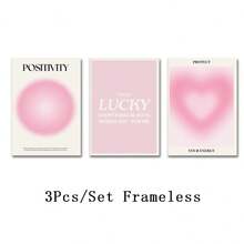 三件套，帆布画和海报，已装裱，可直接悬挂，“我很幸运，一切都对我有利”，心理健康，粉色光晕渐变艺术，极简主义，家居装饰，墙面艺术，房间装饰，创意礼物，客厅，卧室，餐厅，办公室礼物，生日和毕业礼物 - 彩色 - 查看 8