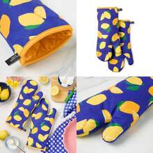 FIAN  New York - Juego de 2 Manoplas para Horno de Fiesta de limón Resistente al Calor 100% algodón Azul Marino/Amarillo 7 x 13 Pulgadas - Rojo/Rosado - Ver 5