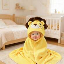 1条柔软吸水婴儿连帽浴巾，可爱动物图案，透气涤纶材质，适合儿童洗澡和裹身。