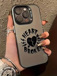 1pc Black English Arrow Heart Minimalist Full Coverage TPU Shockproof Phone Case Compatible With IPhone 17, 16, 15, 14, 13, 12, 11 Pro Max, Air, And Series - Multicolor - View 3
