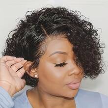 bling hair Parrucca Bob elegante stile pilota, realizzata al 100% in veri capelli, con riga laterale e design a onde d'acqua. Questa parrucca intrecciata brasiliana di colore 1B è perfetta per matrimoni, concerti, appuntamenti, Natale e carnevale. - 1B - Visualizzare 6