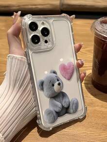 心形小熊图案手机壳，兼容 17/17Pro/17Promax/16/16Pro/16Promax/15/15Pro/15Promax/14/13/12/11，防震保护套 - 無色 - 查看 2