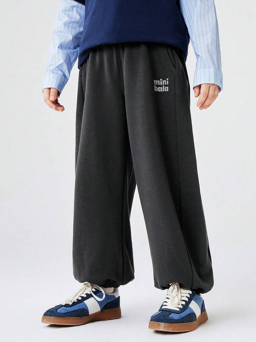 Quần ống đứng cho trẻ em, unisex, lưng thun, giữ dáng và thoải mái, trang phục thường ngày mùa xuân. - màu xám sắt - Xem 1