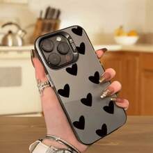 Funda de Teléfono con Estampado Moderno y Original, Funda de Teléfono de Pantalla Completa Negra con Patrón Artístico en Forma de Corazón para Apple  15 Pro Max/11 Pro Max/11 Pro/12/12 Pro/12 Pro Max/13/13 Pro/13 Pro Max/14/14 Pro/14 Pro Max/15/15 Pro Max/15 Pro/16/16 Pro/16 Pro Max Funda Protectora Diseño Único de Moda - 1 pieza - Ver 5