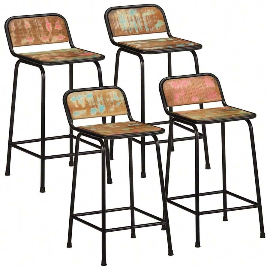 Tabourets de bar vidaXL, lot de 4, 46 x 35,5 x 80 cm, bois massif recyclé - Tabac - Voir 1