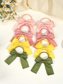 7對/14入3英寸絲緞蝴蝶結發帶,女孩用彈性髮箍,2種顏色一套 - 彩色 - 查看 4