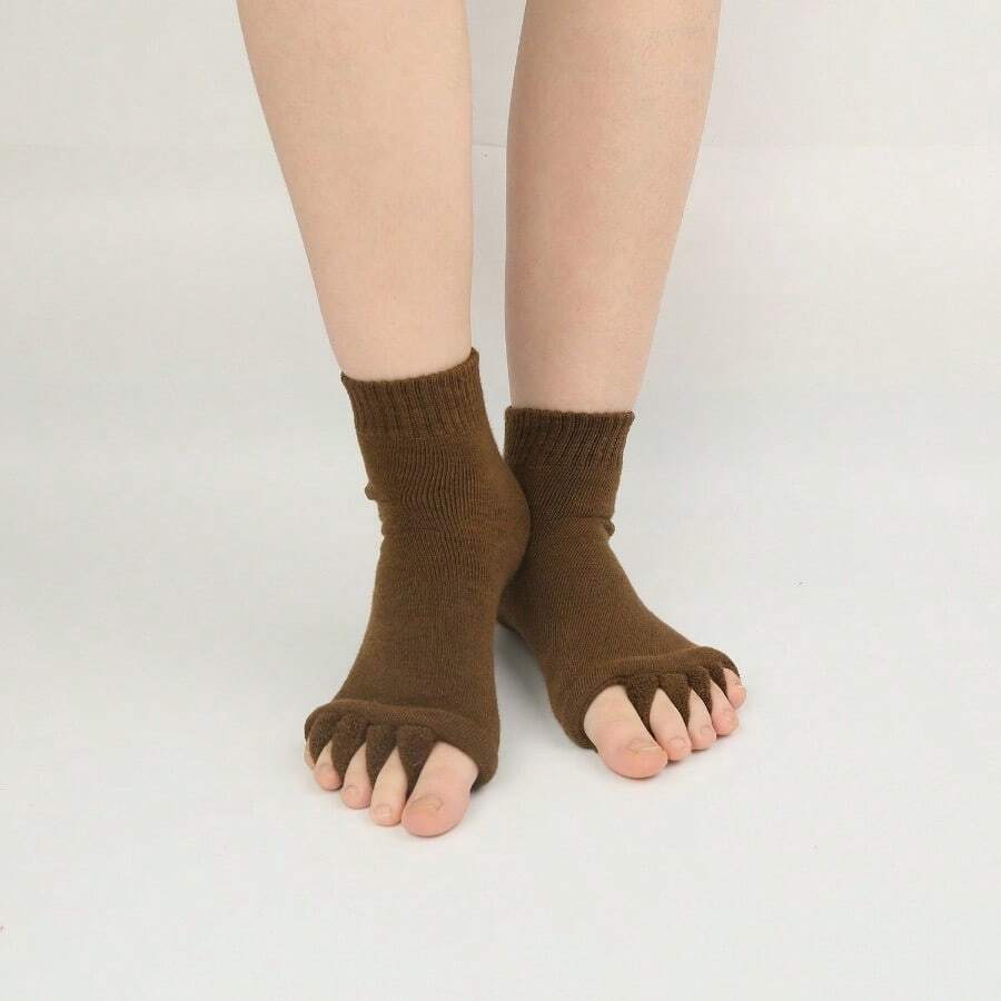 Middle Yoga Five Toe Socks, Split Toe Socks, Exposed Toe Sleeping Socks, Correction Of Thumb Eversion, Massage Five Finger Socks - 深棕色 - 查看 1