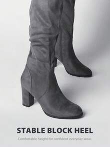 Grey Fashionable Autumn/Winter Over-The-Knee Suede Boots For Women, Elegant  Pointed Toe Block Heel Tall Boots With Back Tie Slim Fit Sock Boots, European And American Style - 灰色 - 查看 3
