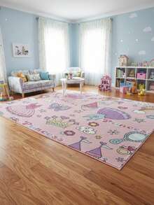 1 pieza Alfombra de área con estilo de princesa de dibujos animados, alfombra de sala de estar, alfombra, alfombra de área de sala de estar, alfombra de área pequeña, tapete, decoración del hogar, alfombra grande de sala de estar, decoración del hogar de sala de estar, decoración de la habitación, alfombra lavable - Multicolor - Ver 5