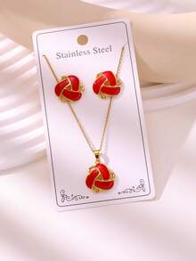VJS 1 Set Fashion French Drip Glaze Triangle Necklace & Earrings Set, 304 Stainless Steel Material, Waterproof & Rust-Proof, Multiple Colors Available, Suitable For Daily Wear And Gift - French Necklace and Earring Set - View 5