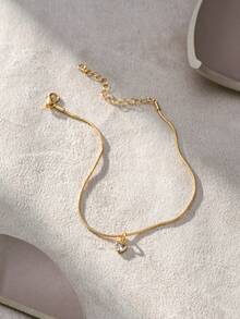 Nooxian 1pc Fashionable Minimalist Gold-Color Cubic Zirconia Heart Pendant Anklet For Women - Yellow Gold - View 3